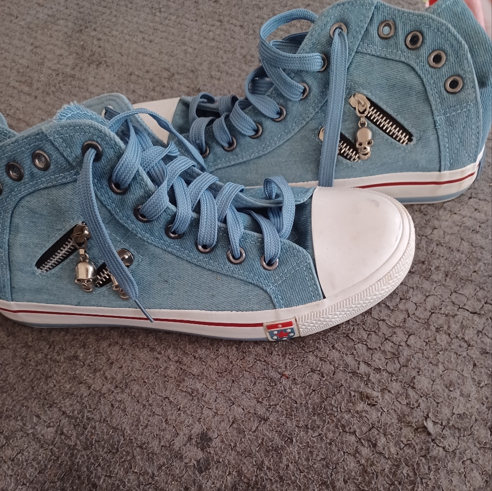 Blue High-Top Sneakers with Zipper Detail